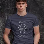 T-shirt Logo d'entreprise Employé de marque Nom de l'emplo<br><div class="desc">Un simple modèle d'affaires bleu marine sur mesure dans un style minimaliste moderne qui peut être facilement mis à jour avec le logo de votre entreprise et le nom du personnel ou des informations d'affaires. Si vous avez besoin d'aide pour personnaliser ce produit, veuillez me contacter en utilisant le bouton...</div>