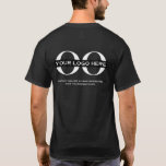 T-shirt Logo d'entreprise Personnel personnalisé Société<br><div class="desc">Modèle d'entreprise noir simple et personnalisé dans un style minimaliste moderne avec modèle facile à mettre à jour pour le logo de votre entreprise. Logo de l'entreprise à l'avant gauche; logo de la grande entreprise et texte personnalisé à l'arrière. Conçu avec une image de bannière de logo horizontal (2560 x...</div>