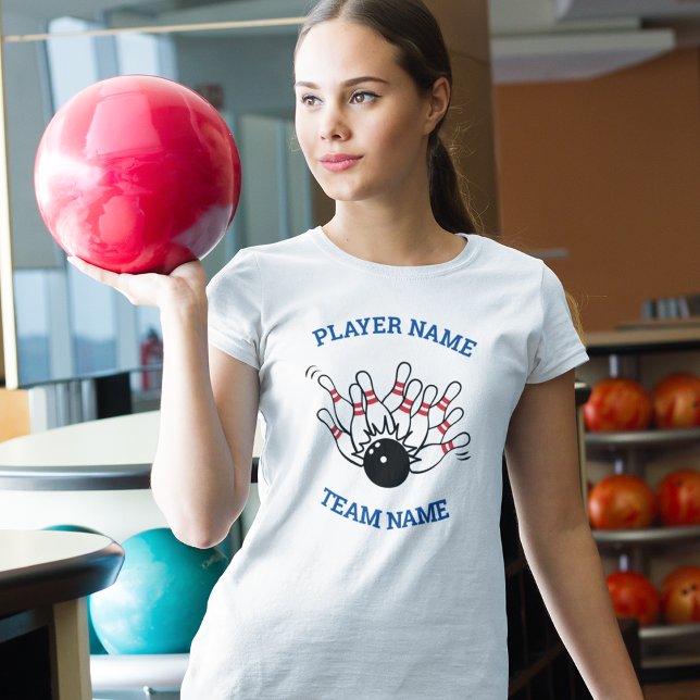 T-shirt Logo d'équipe de bowling personnalisé avec nom de  (STRIKE a pose with your team's own personalized bowling shirts)