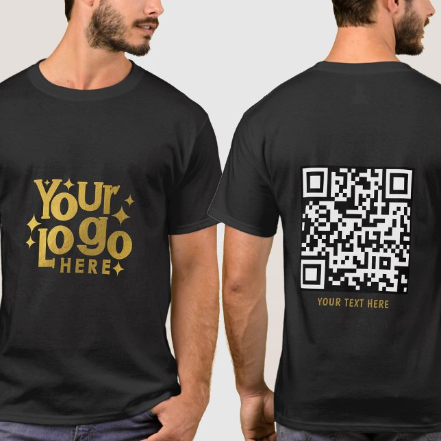 T-shirt Logo double face QR Code promotionnel unique Noir (Double Sided Logo QR Code Unique Promotional Black T-Shirt)