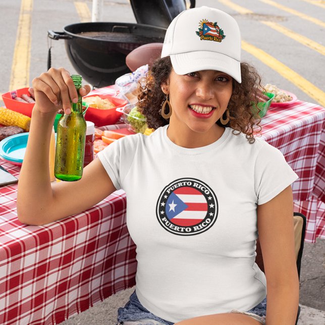 T-shirt Logo du drapeau national de Porto Rico (Puerto Rico National Flag Round Logo T-Shirt)