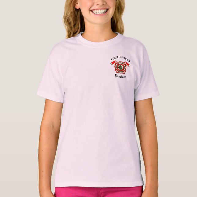 T-shirt Logo Du Service D'Incendie Insigne Or Et Rouge Ave (Devant)