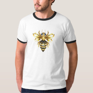 T-shirt Logo Faux Gold Foil Bee Polygonal sur Noir