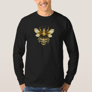 T-shirt Logo Faux Gold Foil Bee Polygonal sur Noir