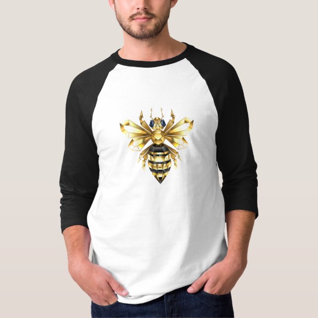 T-shirt Logo Faux Gold Foil Bee Polygonal sur Noir (Devant)