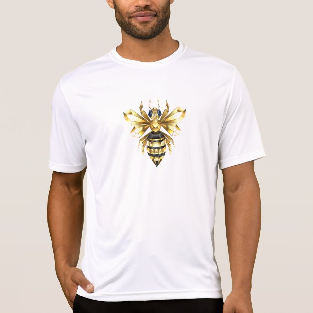 T-shirt Logo Faux Gold Foil Bee Polygonal sur Noir (Devant)