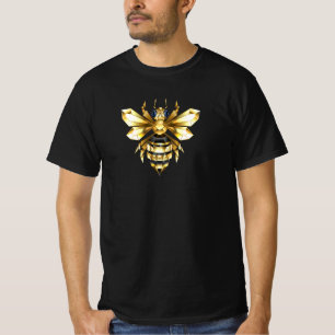 T-shirt Logo Faux Gold Foil Bee Polygonal sur Noir