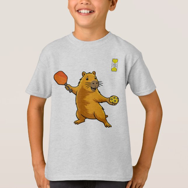 T-shirt logo Friendly Pickleball et capybara avec une raqu (Devant)