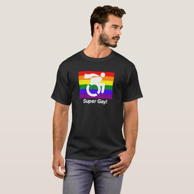 T-shirt Logo gay pride Super Gay Superhero en fauteuil rou (Devant entier)