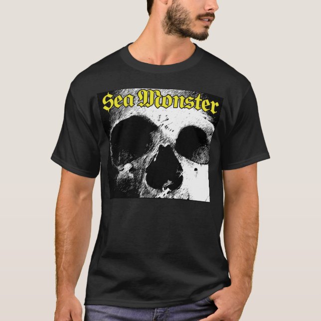T-shirt Logo Monstre Mer Avec Crâne (Chemise Noire) (Devant)
