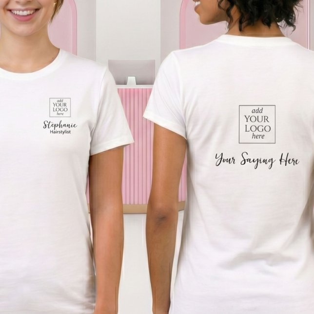 T-shirt Logo Nom d'Employé Script Noir Salon de Coiffure (Créateur téléchargé)