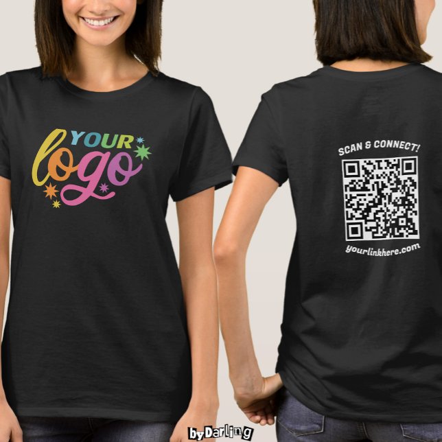T-shirt Logo personnalisé Code QR avant et arrière Femmes  (Custom Logo Front & Back QR Code Modern Women T-Shirt)