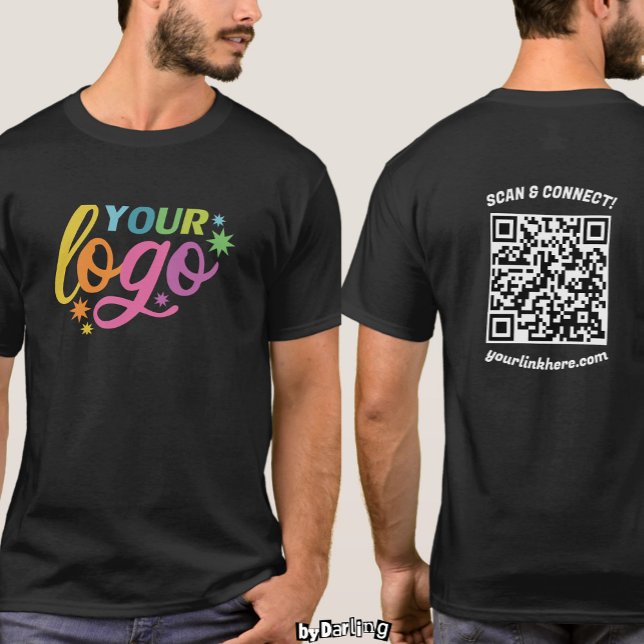 T-shirt Logo personnalisé Code QR moderne Unisex avant et  (Custom Logo Front & Back QR Code Modern Unisex T-Shirt)