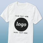 T-shirt Logo Simple Avec Texte Professionnel Promotionnel<br><div class="desc">Ajoutez votre propre logo et le choix du texte à cette conception unisexe. Supprimez le texte supérieur ou inférieur si vous préférez. Minimaliste et professionnel. Idéal pour l'image de marque ou les uniformes des employés,  ou comme produit promotionnel pour vos clients et clients.</div>