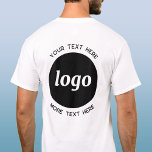 T-shirt Logo Simple Avec Texte Professionnel Promotionnel<br><div class="desc">Ajoutez votre propre logo et le choix du texte à cette conception d'impression arrière. Supprimez le texte supérieur ou inférieur si vous préférez. Minimaliste et professionnel. Idéal pour l'image de marque des employés,  comme uniforme de personnel ou comme produit promotionnel pour vos clients et clients.</div>