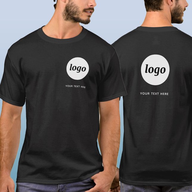 T-shirt Logo simple et texte Business Crest and Back (Simple logo with custom text business branding promotional t-shirt with crest and back printing)