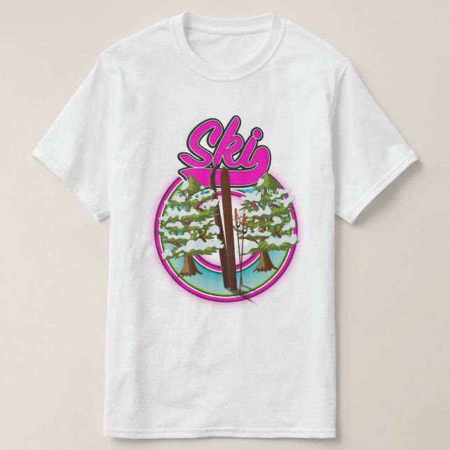T-shirt logo ski vintage rose (Design devant)