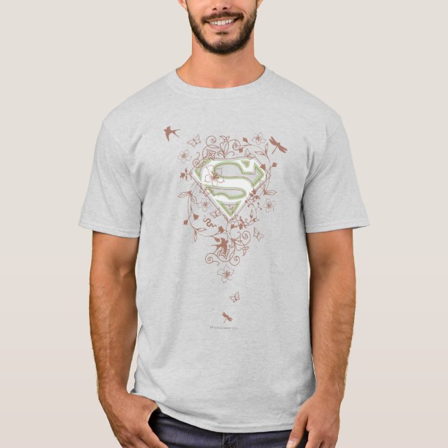 T-shirt Logo Supergirl Green Floral (Devant)