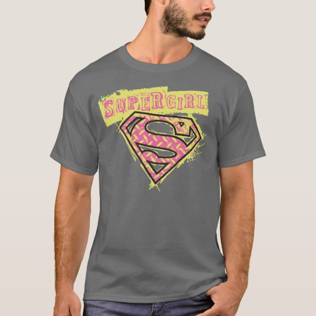 T-shirt Logo Supergirl Grunge Rose (Devant)