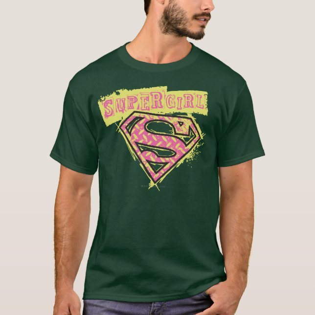 T-shirt Logo Supergirl Grunge Rose (Devant)