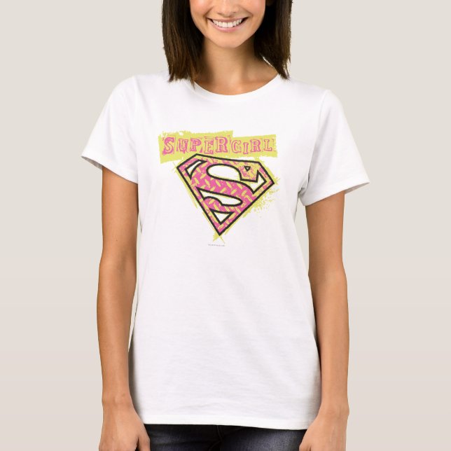 T-shirt Logo Supergirl Grunge Rose (Devant)