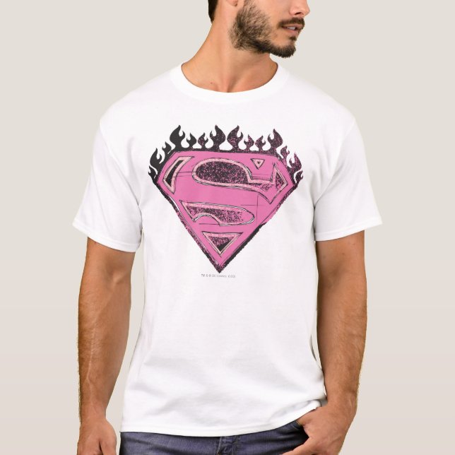 T-shirt Logo Supergirl rose avec flammes (Devant)