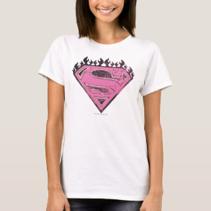 T-shirt Logo Supergirl rose avec flammes