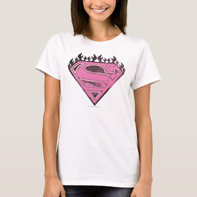 T-shirt Logo Supergirl rose avec flammes (Devant)
