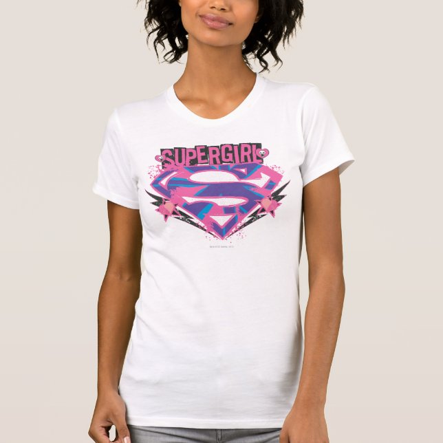 T-shirt Logo Supergirl rose et violet Grunge (Devant)