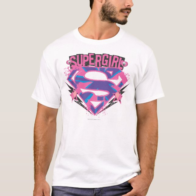 T-shirt Logo Supergirl rose et violet Grunge (Devant)