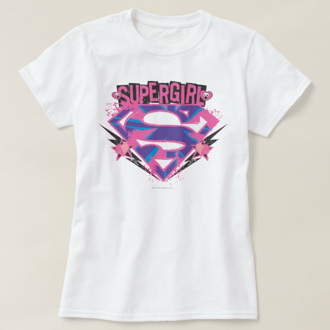T-shirt Logo Supergirl rose et violet Grunge (Design devant)