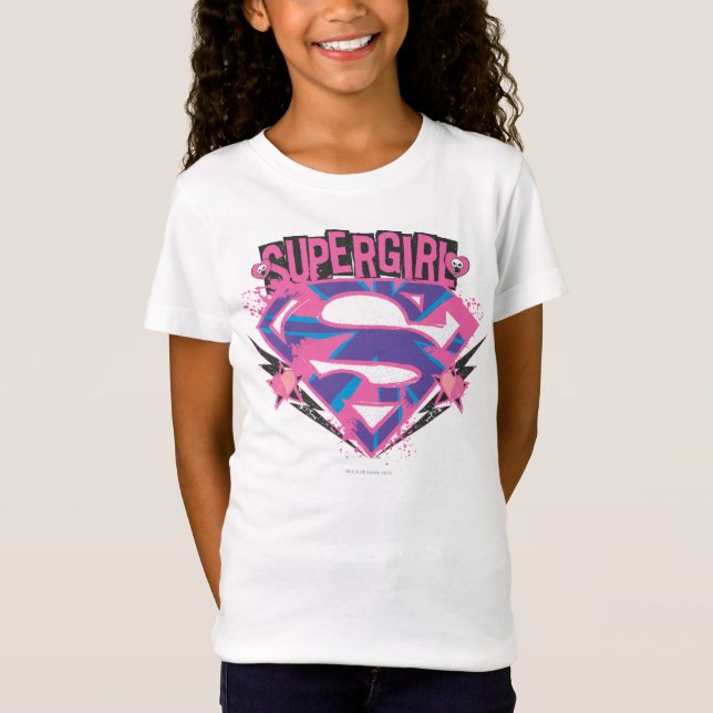 T-Shirt Logo Supergirl rose et violet Grunge (Devant)