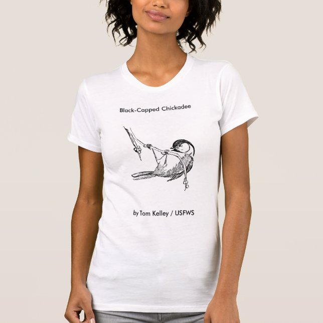 T-shirt L'oiseau/Noir-A couvert le Chickadee, ch (Devant)