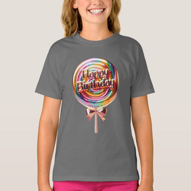 T-shirt Lollipop d'anniversaire avec bow d'or (Devant)