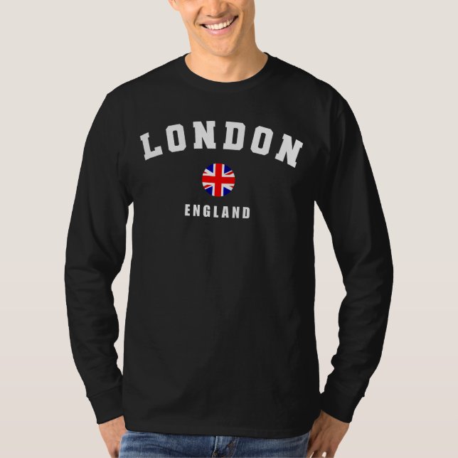 T-shirt London England And British Flag Men's Long Sleeve (Devant)