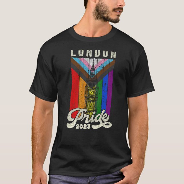 T-shirt London Pride 2023 Big Ben Progress Pride Indicateu (Devant)