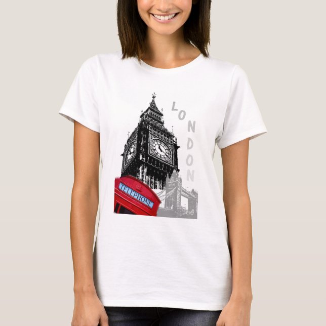 T-shirt London Red Téléphone Box Big Ben Horloge Tower (Devant)