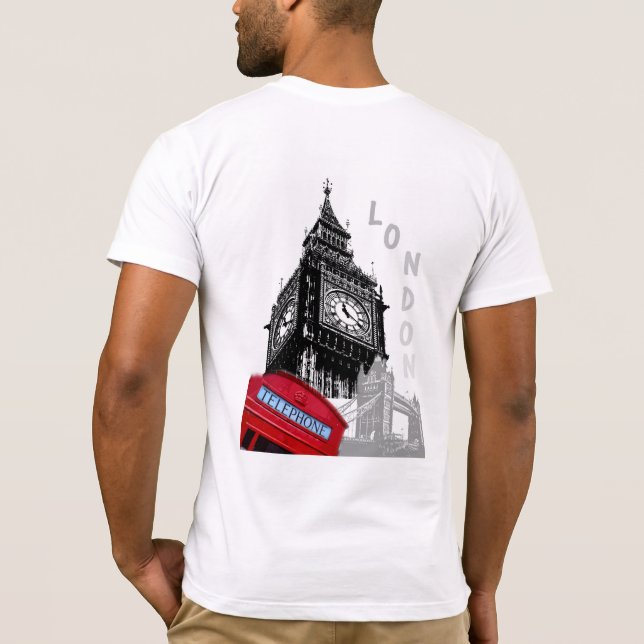 T-shirt London Red Téléphone Box Big Ben Horloge Tower (Dos)