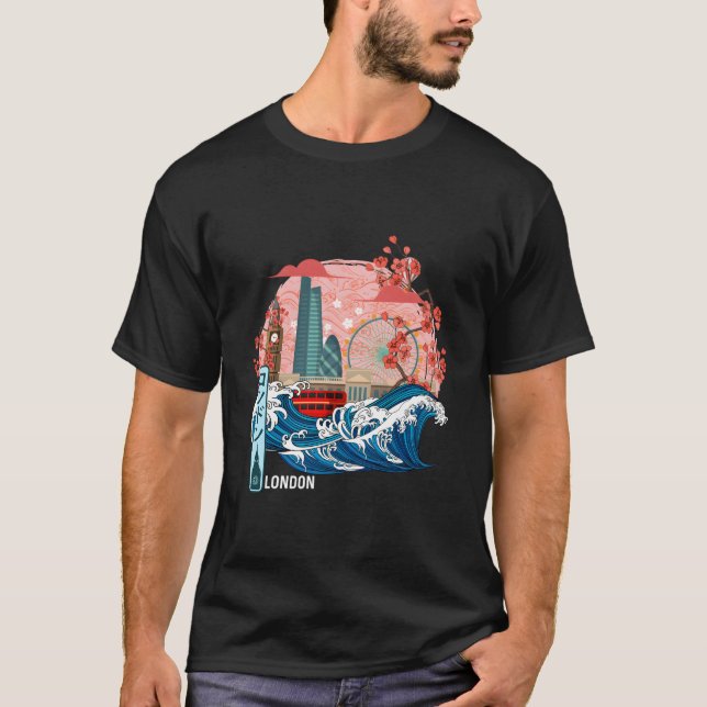 T-shirt London Uk Japanese Great Wave Kanagawa (Devant)