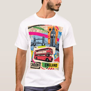 T-shirt Londres Angleterre Art Pop Rétro Bus Voyage Vintag