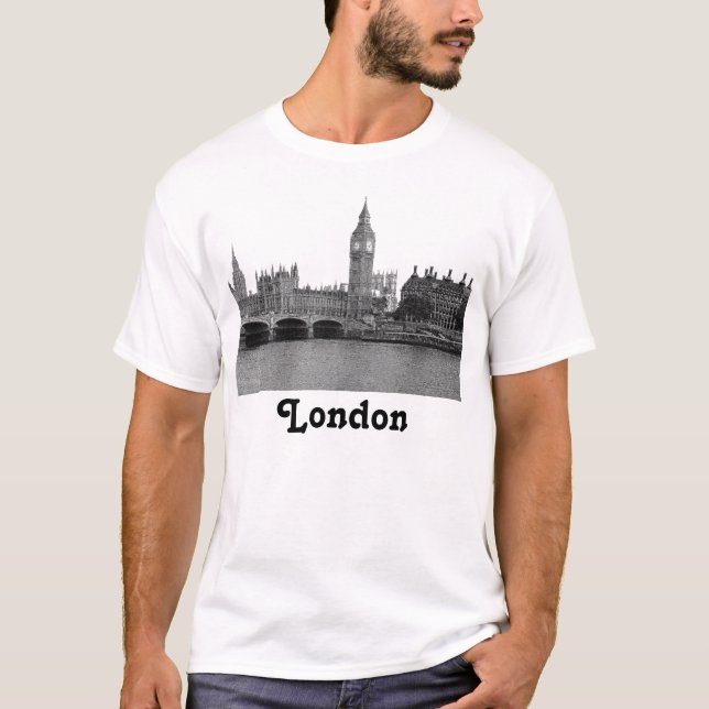 T-shirt Londres Angleterre Royaume-Uni Skyline Gravée (Devant)