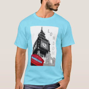 T-shirt Londres Big Ben Horloge Tour Rouge Téléphone Box