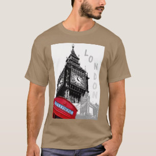 T-shirt Londres Big Ben Horloge Tour Rouge Téléphone Box