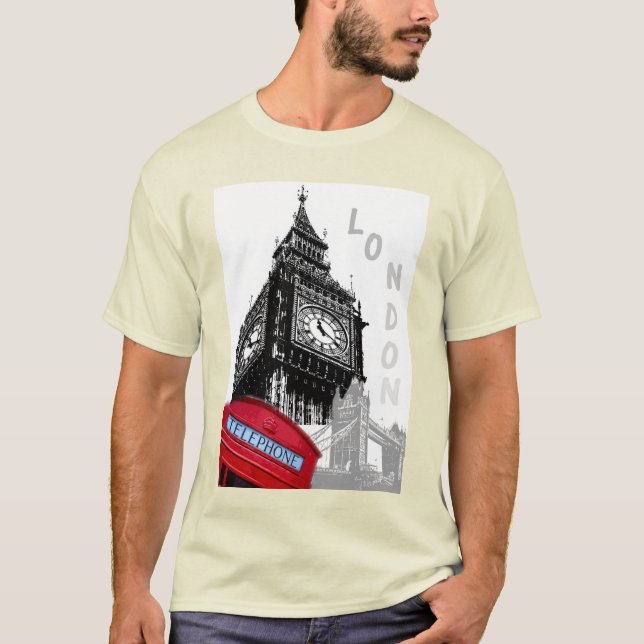 T-shirt Londres Big Ben Horloge Tour Rouge Téléphone Box T (Devant)