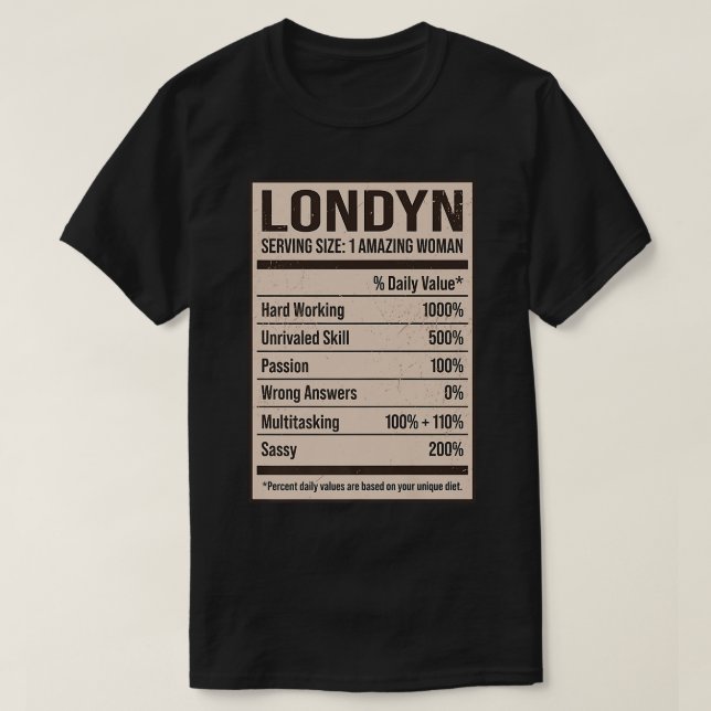 T-shirt Londyn Nutrition Facts Nom Pseudo Alias Titre F (Design devant)