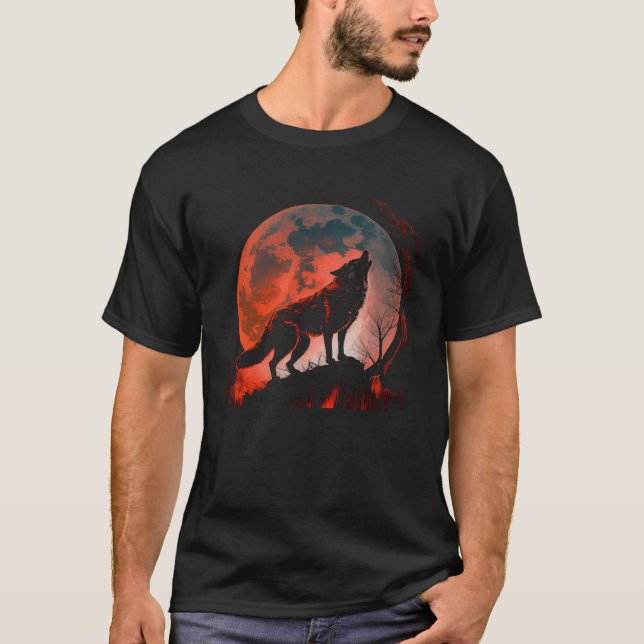 T-shirt Lone Wolf Scary Werewolf Blood Full Moon Graphic T (Devant)