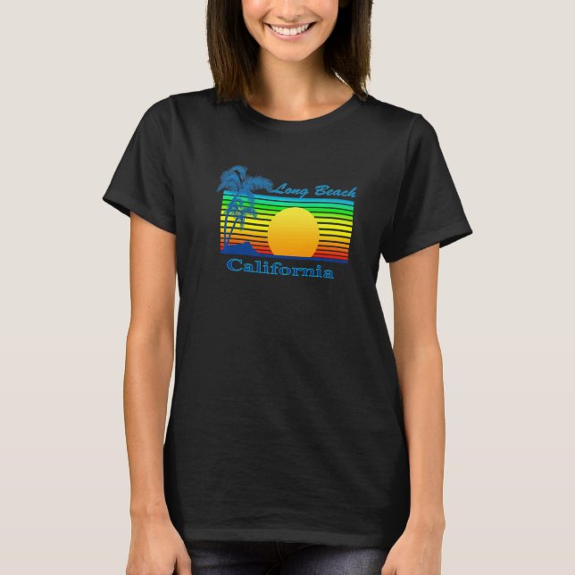 T-shirt Long Beach California Retro Tropical Beach Sunset (Devant)