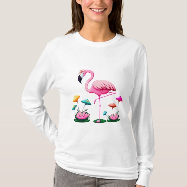 T-shirt long Flamant rose Imaginaire (Devant)