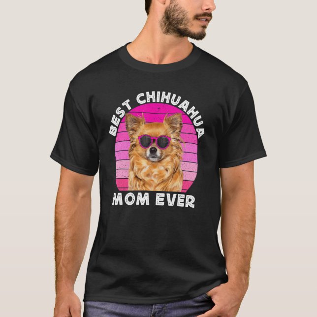 T-shirt Long Haired Hair Chihuahua Mom Brown Chiwawa  Dog  (Devant)