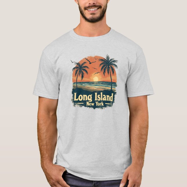 T-shirt Long Island New York Retro Beach Vibes (Devant)